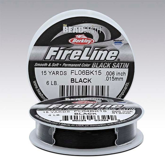 FireLine® melnā satīna pērlīšu diegu komplekts