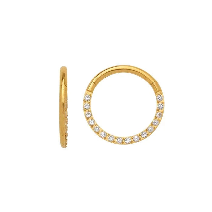 Titanium Yellow Gold-Plated Side Facing CZ-Set Clicker Earring