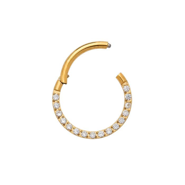 Titanium Yellow Gold-Plated Side Facing CZ-Set Clicker Earring