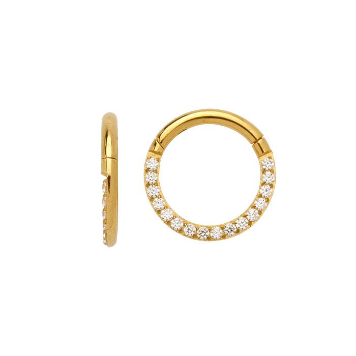 Titanium Yellow Gold-Plated Side Facing CZ-Set 8mm ID Clicker, 1.29mm