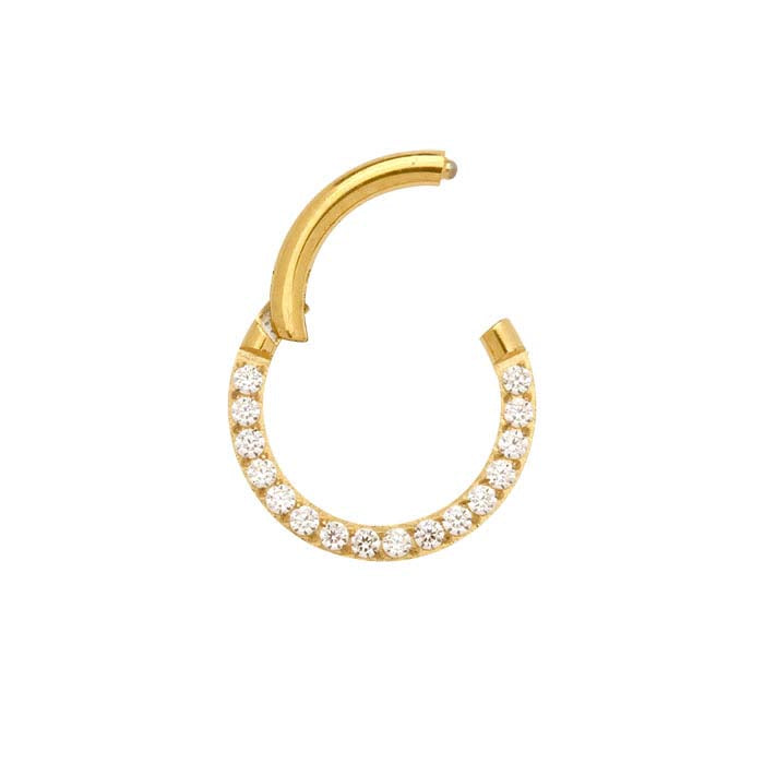 Titanium Yellow Gold-Plated Side Facing CZ-Set 8mm ID Clicker, 1.29mm