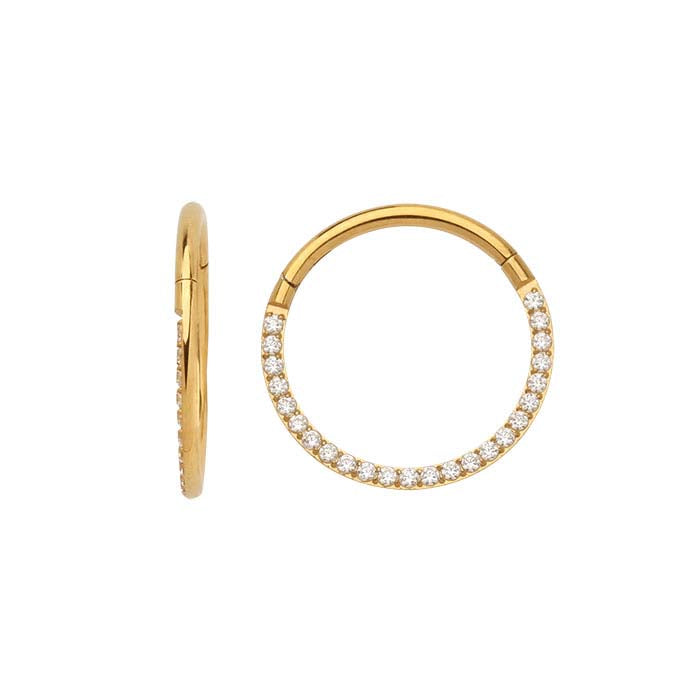 Titanium Yellow Gold-Plated Side Facing CZ-Set 9.5mm ID Clicker, 1.02mm