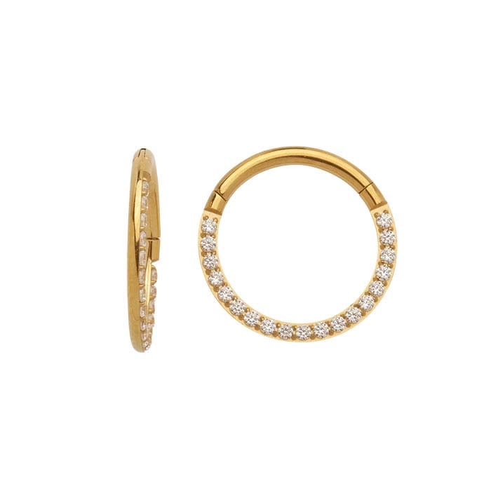 Titanium Yellow Gold-Plated Side Facing CZ-Set 9.5mm ID Clicker, 1.29mm