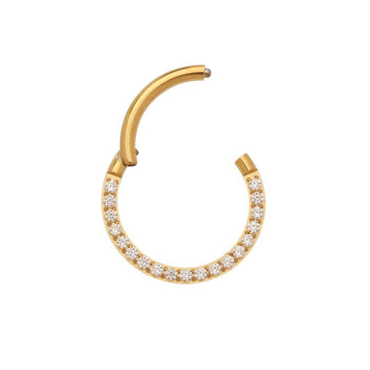 Titanium Yellow Gold-Plated Side Facing CZ-Set 9.5mm ID Clicker, 1.29mm