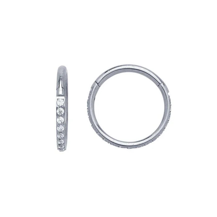 Titanium Side Facing CZ-Set Clicker Earring