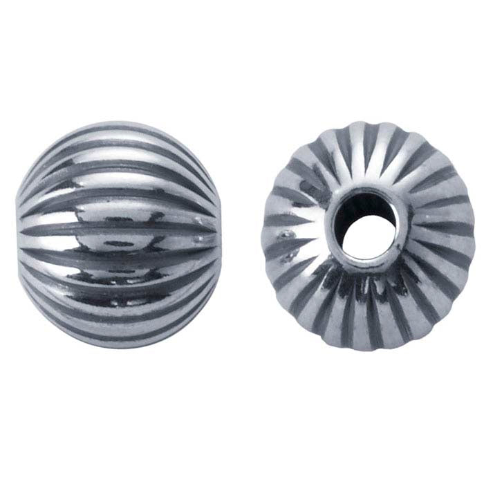 Sterling Silver Oxidized 4mm Round Corrugated Seamless Bead