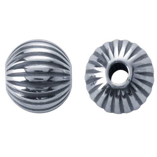 Sterling Silver Oxidized 4mm Round Corrugated Seamless Bead