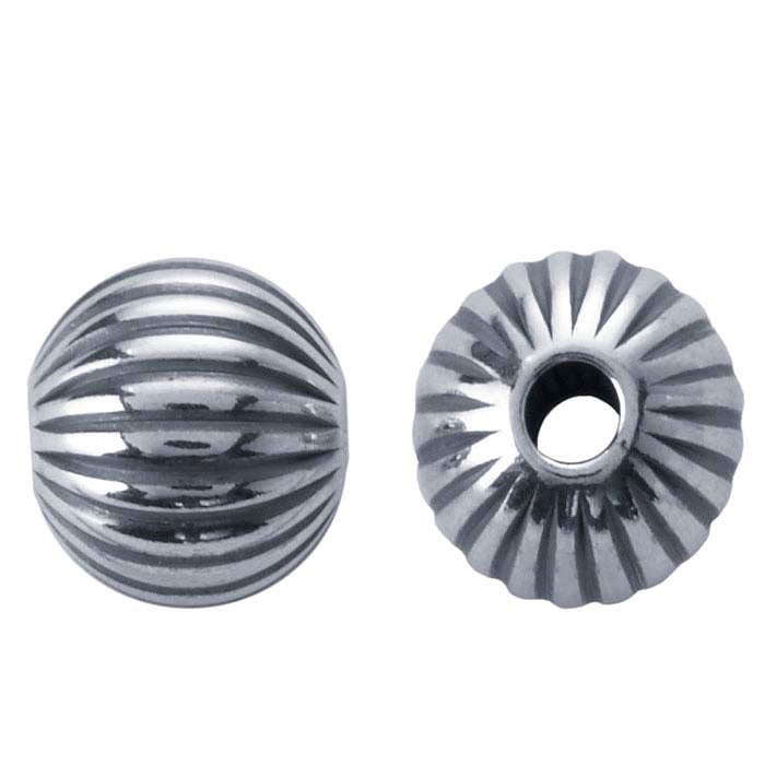 Sterling Silver Oxidized 5mm Round Corrugated Seamless Bead
