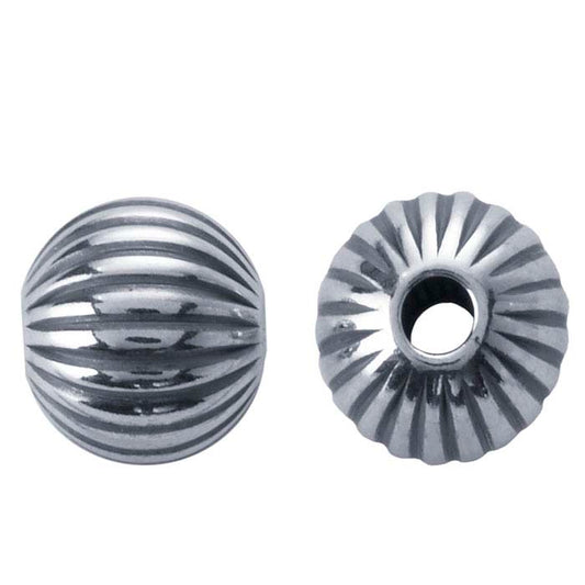 Sterling Silver Oxidized 5mm Round Corrugated Seamless Bead