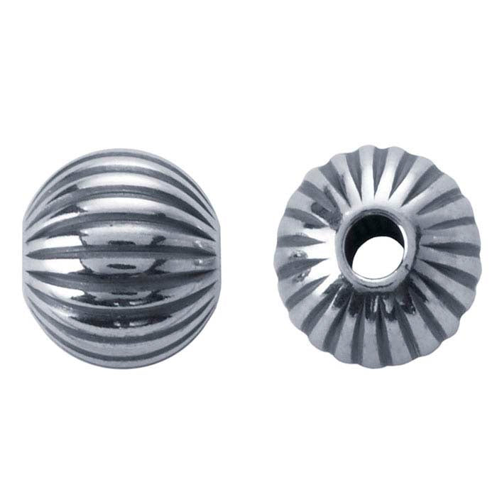 Sterling Silver Oxidized 8mm Round Corrugated Seamless Bead