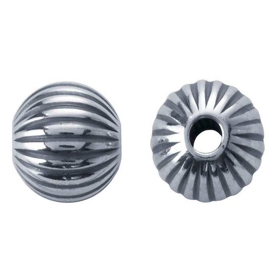 Sterling Silver Oxidized 8mm Round Corrugated Seamless Bead
