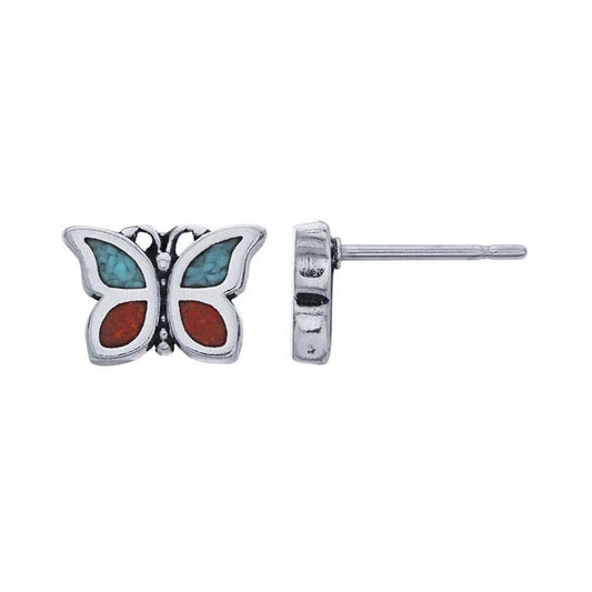 Sterling Silver Inlay Butterfly Post Earring