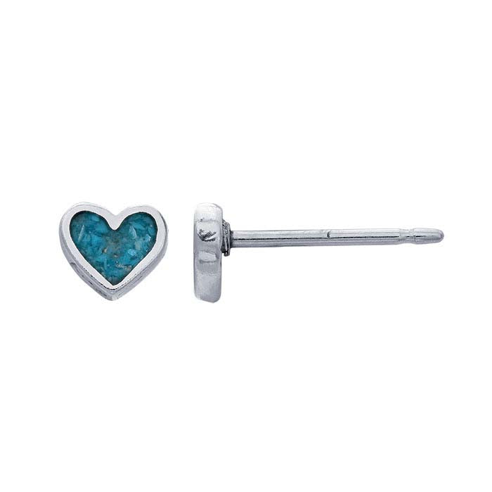 Sterling Silver Blue Inlay Heart Post Earring