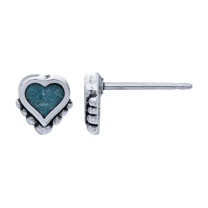 Sterling Silver Inlay Heart with Beads Post Earring