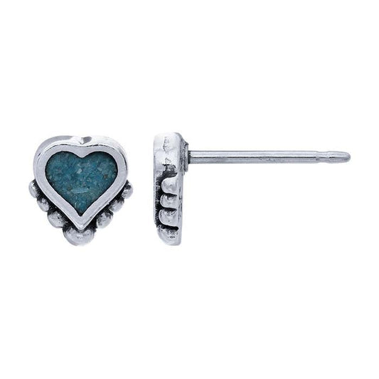 Sterling Silver Inlay Heart with Beads Post Earring
