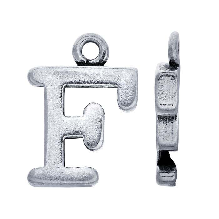 Sterling Silver Block Alphabet Charm, "F"