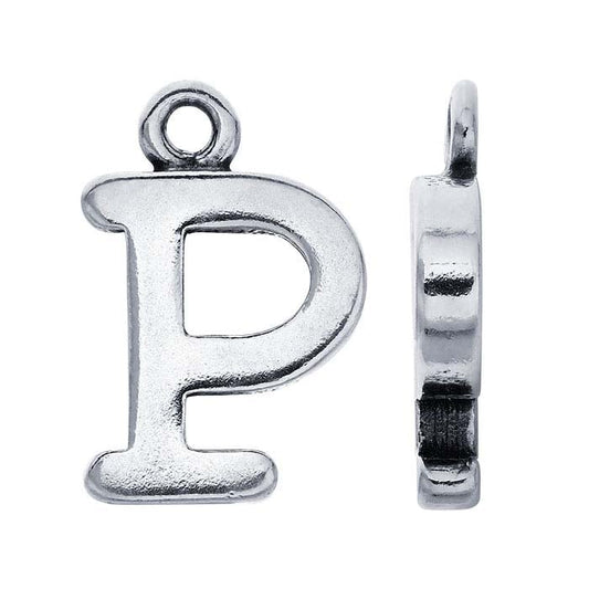 Sterling Silver Block Alphabet Charm, "P"