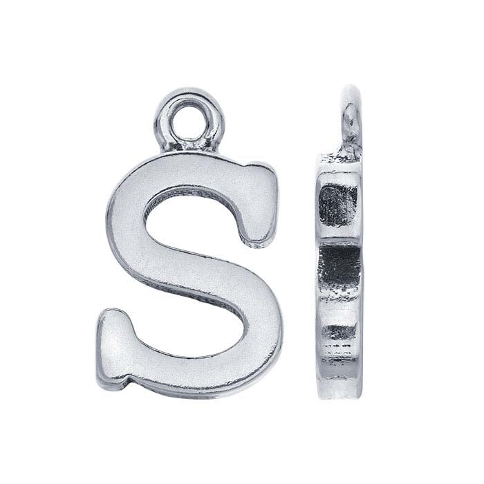 Sterling Silver Block Alphabet Charm, "S"