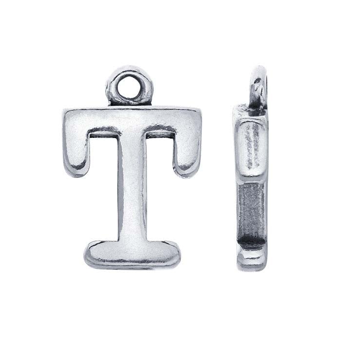 Sterling Silver Block Alphabet Charm, "T"
