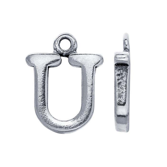 Sterling Silver Block Alphabet Charm, "U"