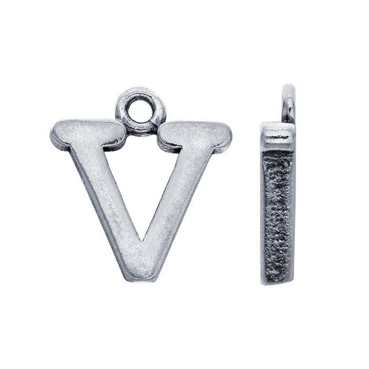 Sterling Silver Block Alphabet Charm, "V"