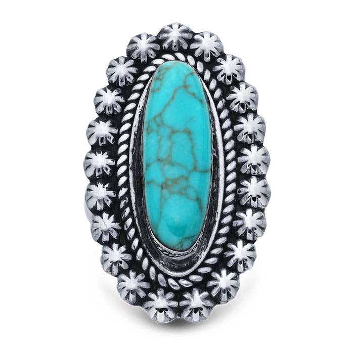 Sterling Silver Rings with Oval Imitation Turquoise