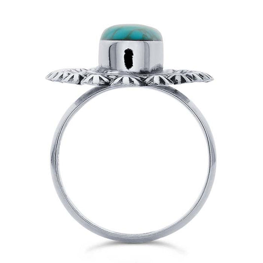Sterling Silver Rings with Oval Imitation Turquoise