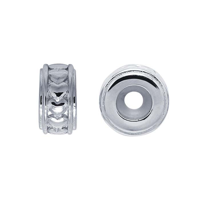 Sterling Silver 8 x 4mm Roundel "Smart" Hearts Bead with Silicone Insert