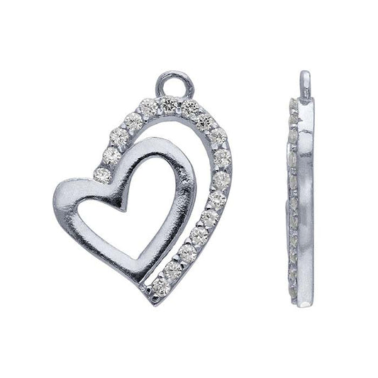 Sterling Silver CZ-Set Heart Charm
