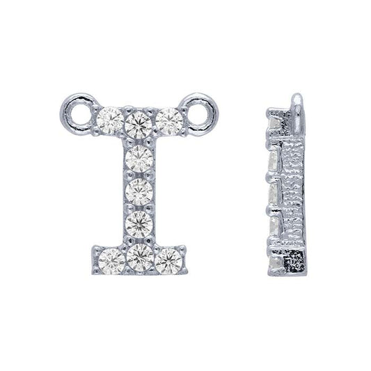 Sterling Silver CZ-Set Alphabet Festoon Pendant, I