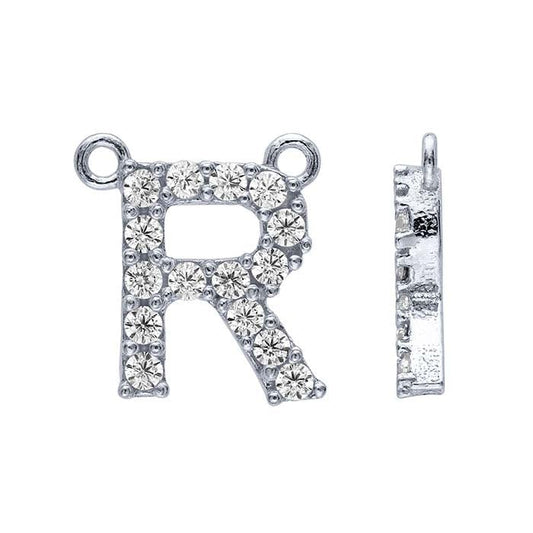 Sterling Silver CZ-Set Alphabet Festoon Pendant, R