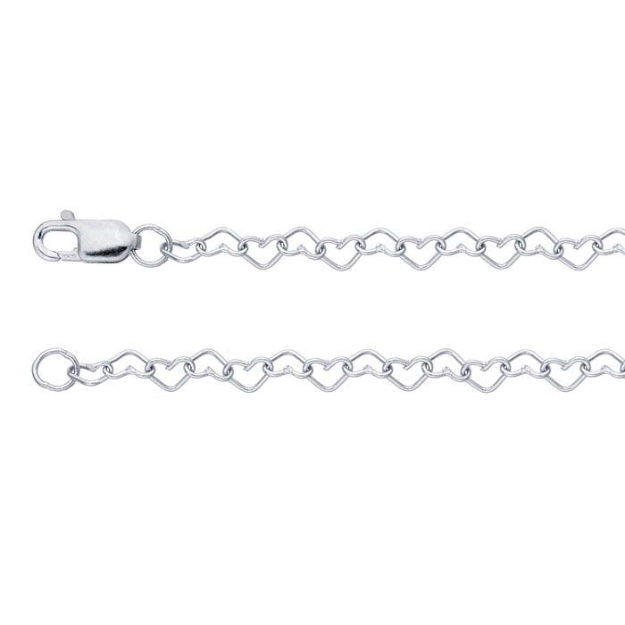Sterling Silver Heart Link Chain, By the Foot