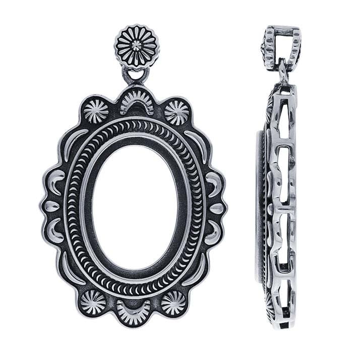 Sterling Silver 18 x 13 Oval Cabochon Stamped Pendant Mounting