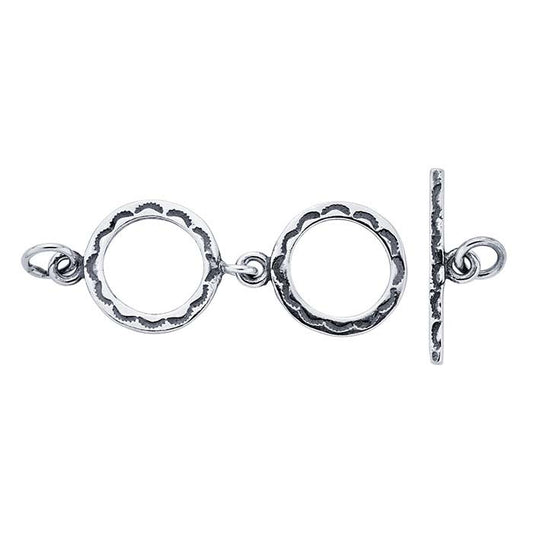 Sterling Silver 37.3 x 13mm Stamped Circle Toggle Clasp with Extender