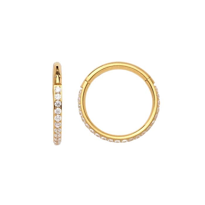 Titanium Yellow Gold-Plated Front Facing CZ-Set Clicker Earring