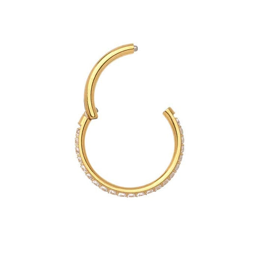 Titanium Yellow Gold-Plated Front Facing CZ-Set Clicker Earring