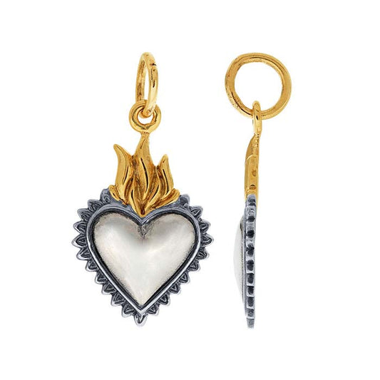 Sterling Silver Heart Pendant with Bronze Flame