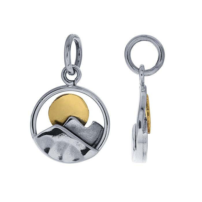 Sterling Silver Mountain Charm with Bronze Sun