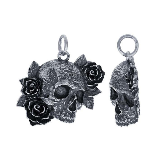 Sterling Silver Skull & Roses Pendant