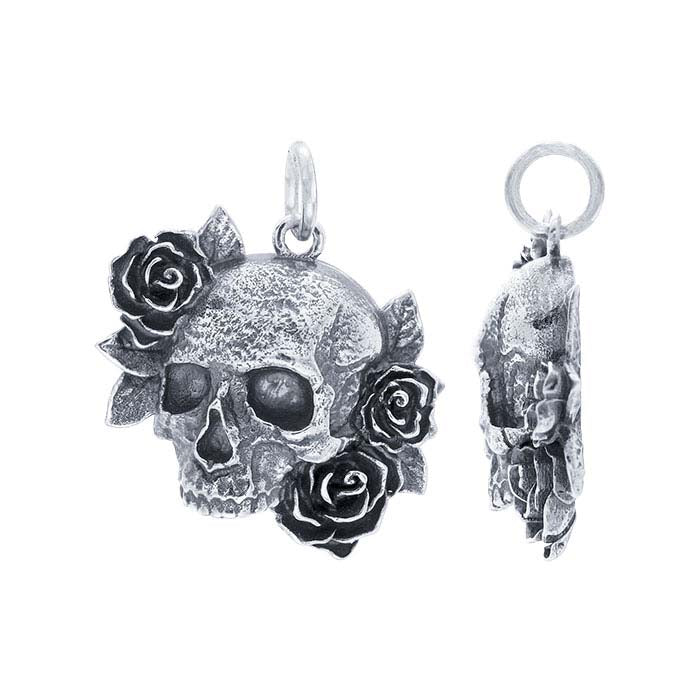 Sterling Silver Skull & Roses Pendant