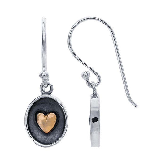 Sterling Silver Shadow Box Earrings with Bronze Heart