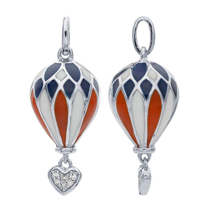 Sterling Silver Diamond-Set Enameled Hot Air Balloon Pendant