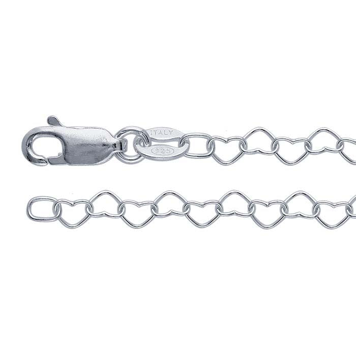 Sterling Silver Heart Link Chain, By the Foot