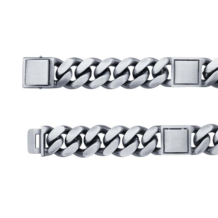 Sterling Silver Oxidized Curb Chain Bracelet with Stations