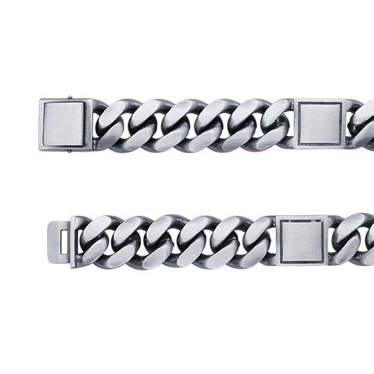 Sterling Silver Oxidized 11mm Curb Chain Bracelet with Stations
