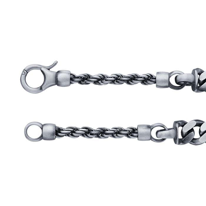 Sterling Silver Oxidized Rope & Curb Chain Bracelet
