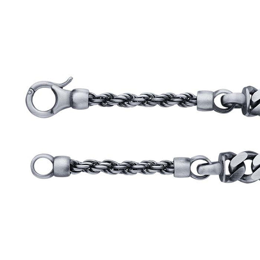 Sterling Silver Oxidized Rope & Curb Chain Bracelet
