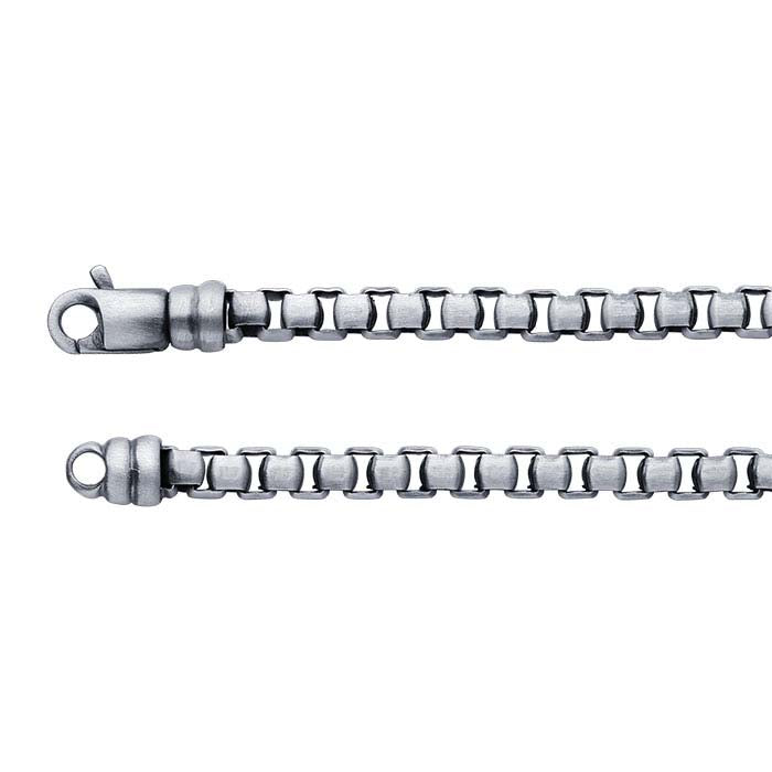 Sterling Silver Oxidized Round Box & Byzantine Chain Bracelet