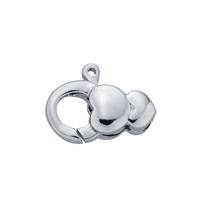 Chiusura a moschettone doppio cuore in argento sterling 11,4 x 8,2 mm