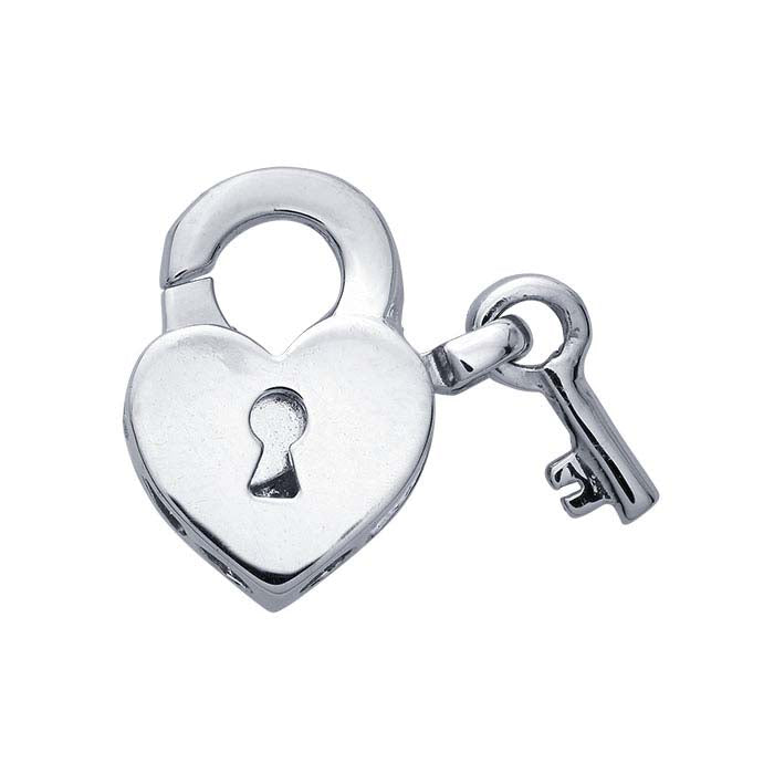 Chiusura a cuore in argento sterling 10,4 x 9,8 mm con chiave e moschettone
